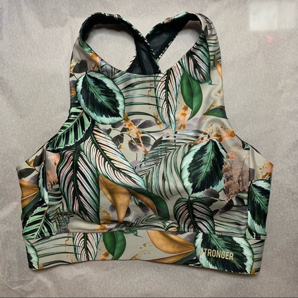 STRONGER tropical print sports bra crop top small